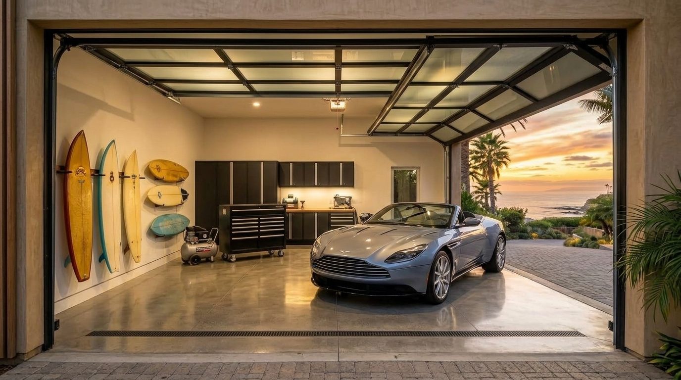 Rodriguez and Martinez Garage Door Interior View of Custom Garage Door Overhead and Workshop